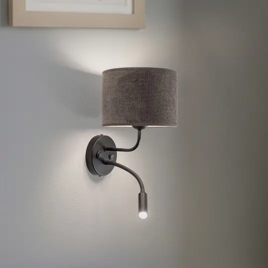 Pagamento Sicuro Applique Roller, corda grigio scuro, nero, con lampada da lettura