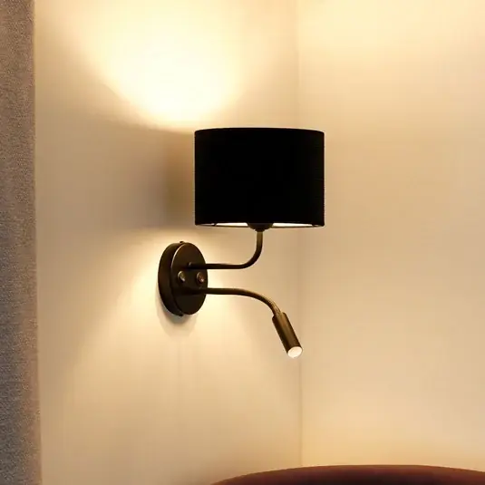 Compra Online Applique Roller, corda nera, nera, con lampada da lettura