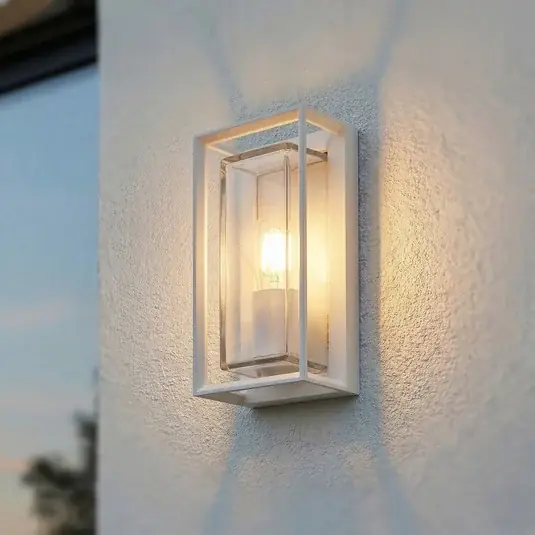 Prezzo Ridotto Arcchio applique da esterno Ismera, bianco, IP65, vetro, E27