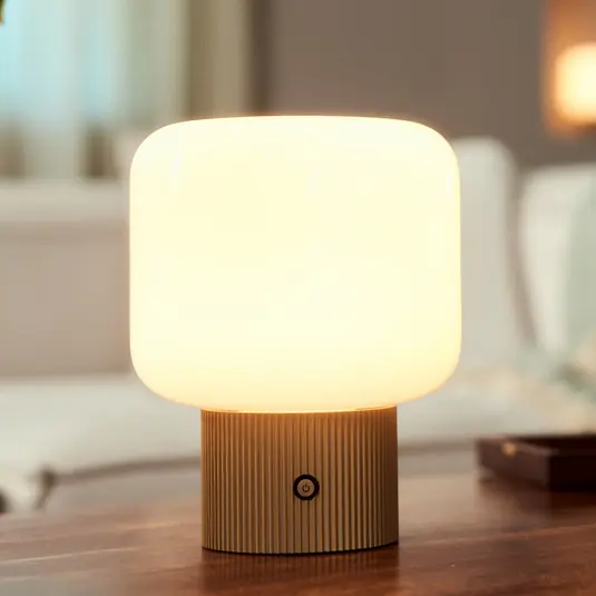 Lucande lampada da tavolo LED ricaricabile Katrin Palme, beige, vetro Occasione
