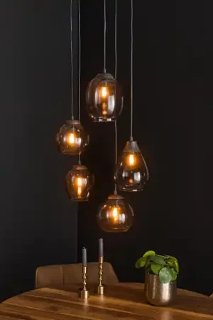 Lampada a sospensione Lord-Nigel, a 5 luci, cromo, vetro, a gradini Compra Oggi Stesso
