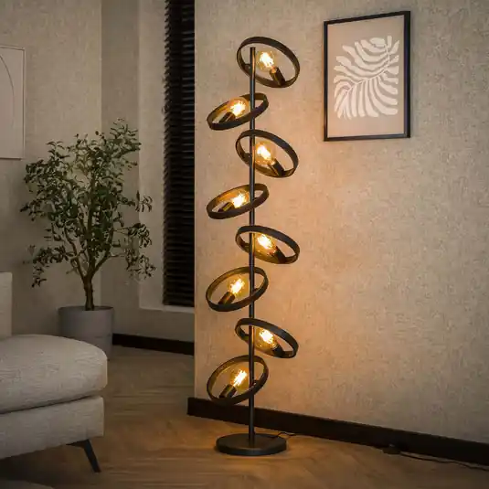 Professionale Piantana Ringelbach, a 8 luci, antracite, metallo, E27