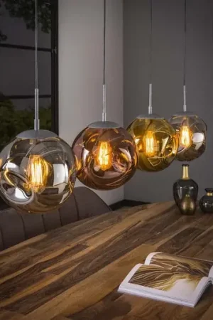 Affare Lampada a sospensione Stellar, a 4 luci, lunga, argento antico, vetro