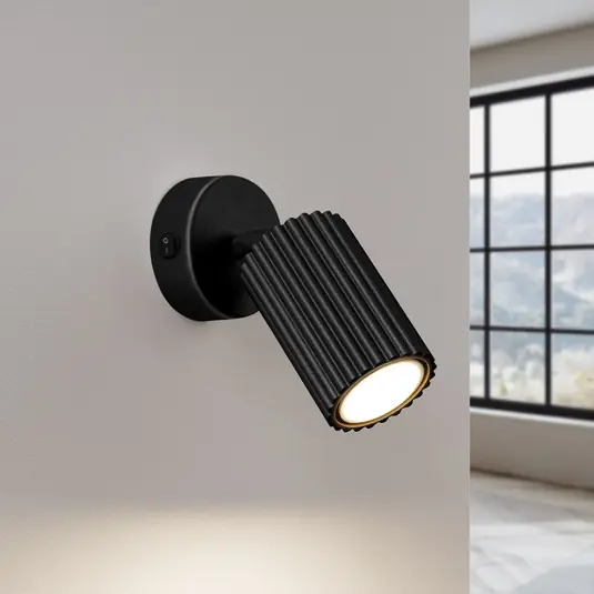 Faretto da parete in carbonio, nero, proiezione 16 cm, interruttore, alluminio Ordina Subito