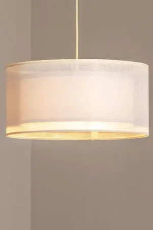 Lampada a sospensione Duo Den Light, crema, Ø 50 cm, lino, PVC Nuovo Arrivo