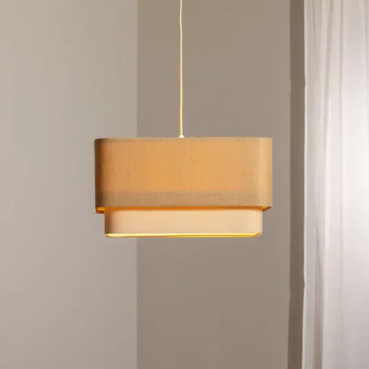 Lampada a sospensione Kwadro Duo, crema/beige, 50x50cm, iuta/lino Offerta Speciale