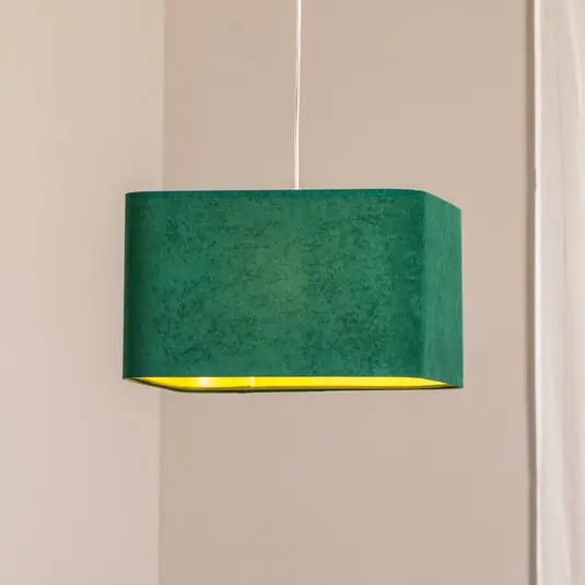 Lampada a sospensione Kwadro, verde, 40 x 40 cm, tessuto in velluto Ultima Occasione
