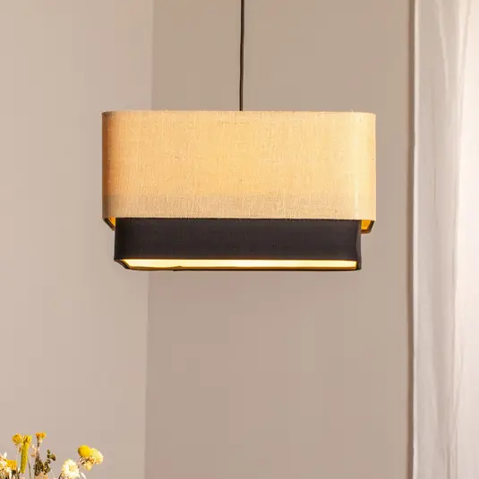 Lampada a sospensione Kwadro Duo, nero/beige, 50x50cm, iuta/satinato Vendita Finale