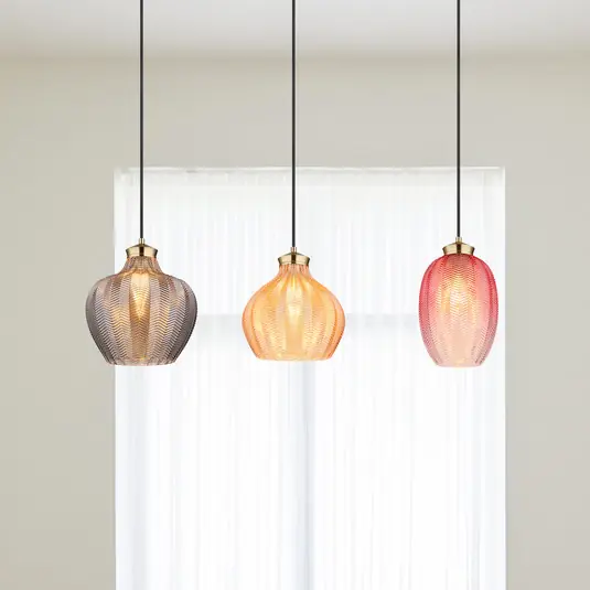 Novità Lampada a sospensione Jessica, lunghezza 90 cm, colorata, a 3 luci, vetro