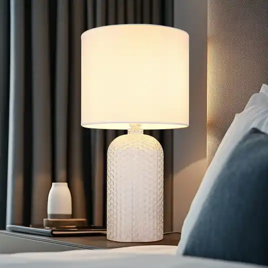 Lampada da tavolo Sofia, bianca, altezza 50 cm, tessuto/vetro Compra Oggi Stesso