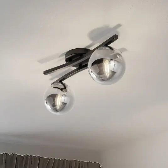 Plafoniera Opus, lunghezza 60 cm, grigio fumo/nero, a 2 luci. Non Perdere
