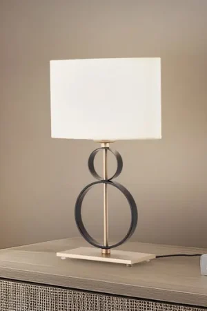 Compra Adesso Lampada da tavolo Priam, nero/oro, acciaio, altezza 42 cm