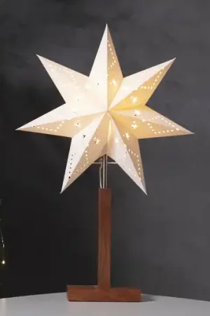 Super Prezzo Lampada da tavolo Karo, bianca, 55 cm, carta, legno di acacia, stella