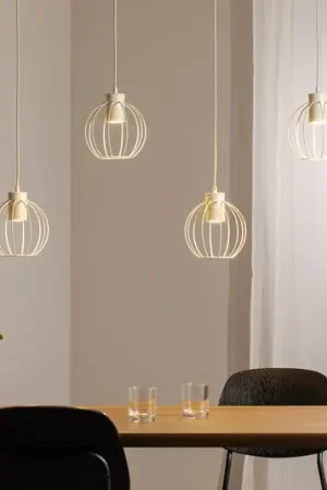 Popolare Lampada a sospensione STARLIGHT, bianco crema, a 4 luci, lunghezza 100 cm in