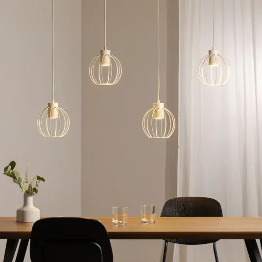 Popolare Lampada a sospensione STARLIGHT, bianco crema, a 4 luci, lunghezza 100 cm in