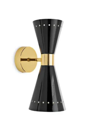 Applique Stilnovo Megafono, nera, larghezza 14 cm, a 2 luci. Ultimissimo Modello