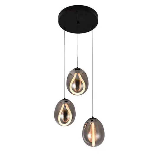 Lampada LED a sospensione Melanie, Ø 41 cm, grigio fumo, vetro, a 3 luci. Prezzo Conveniente