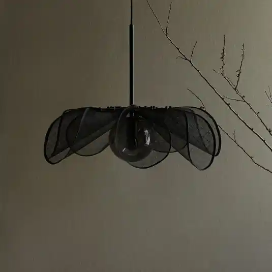 Prezzo Ridotto Lampada a sospensione Styrka, Ø 63 cm, nero/grigio fumo, fibra di banana