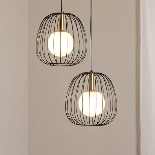 Lampada a sospensione Bell, a 2 luci, nero/oro/bianco Bestseller