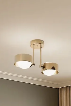 Consegna Rapida Plafoniera Mado, acciaio color ottone, vetro opalino, a 2 luci.